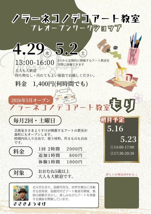 ノラーネコノデコアート教室森町あんアート教室プレオープンワークショップ
